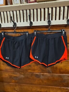 Under Armour Black Shorts with Orange Trim — Women's Athletic Running Shorts